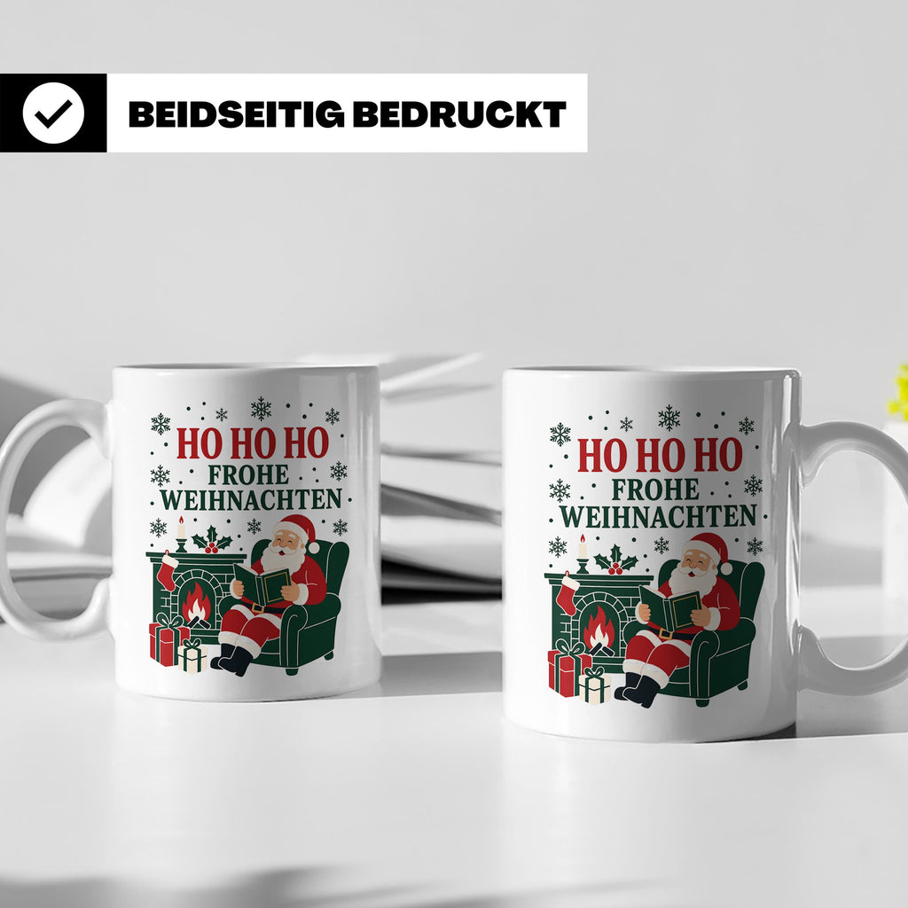 Lesen Weihnachten Tasse Weihnachtsmann mit Buch am Kamin - G – Weiß [farbe:weiß]