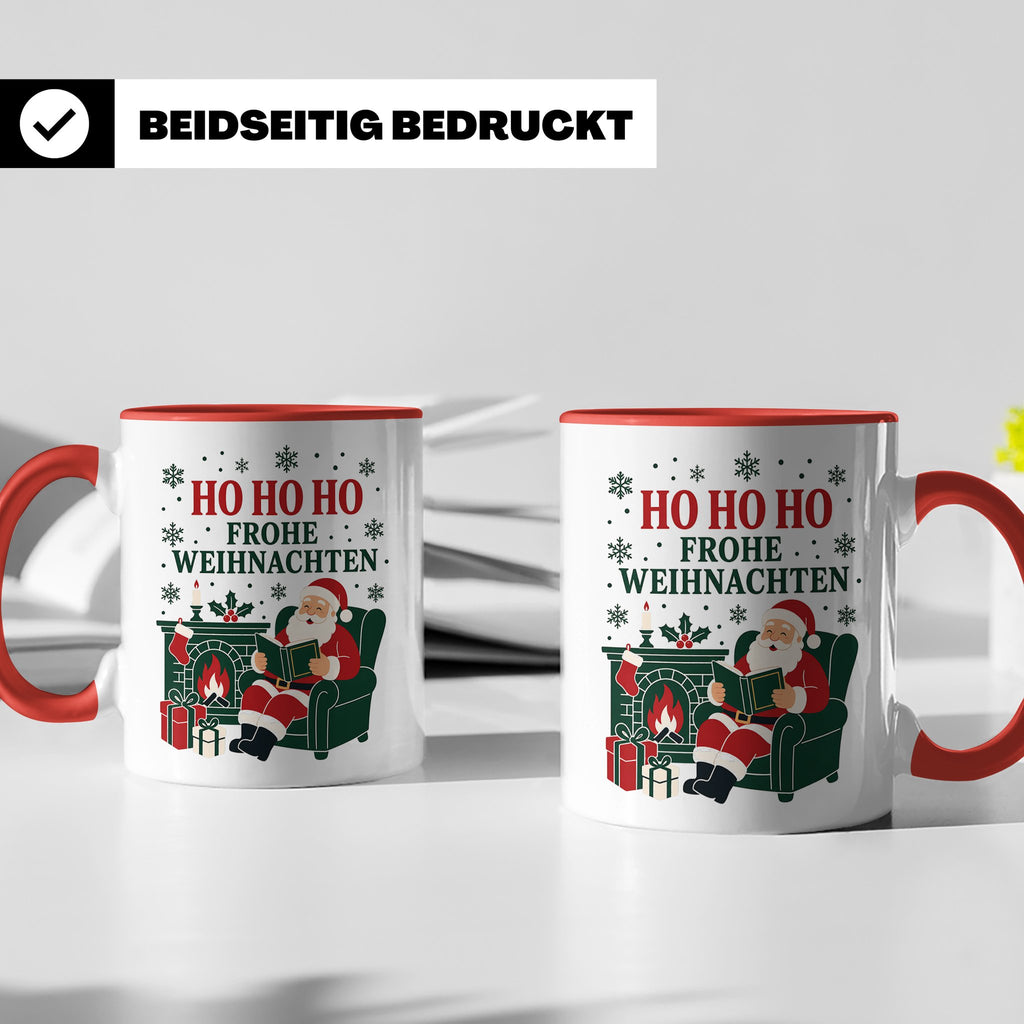 Lesen Weihnachten Tasse Weihnachtsmann mit Buch am Kamin - G – Rot [farbe:rot]