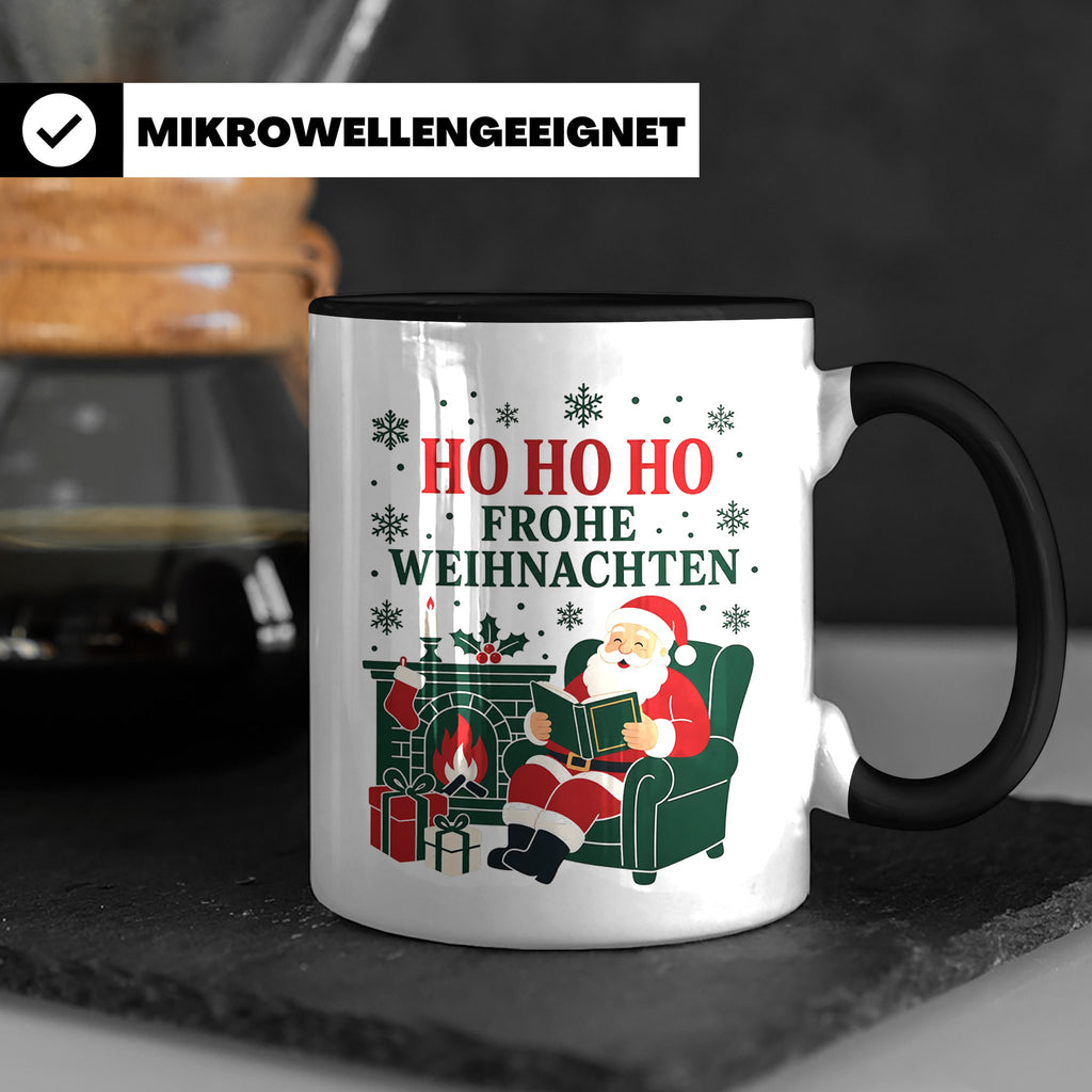Lesen Weihnachten Tasse Weihnachtsmann mit Buch am Kamin - G – Schwarz [farbe:schwarz]