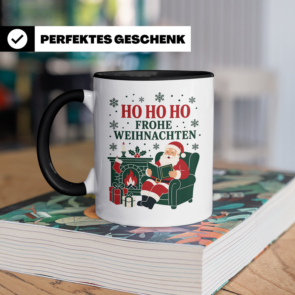 Lesen Weihnachten Tasse Weihnachtsmann mit Buch am Kamin - G – Schwarz [farbe:schwarz]