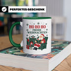 Lesen Weihnachten Tasse Weihnachtsmann mit Buch am Kamin - G – Grün [farbe:grün]
