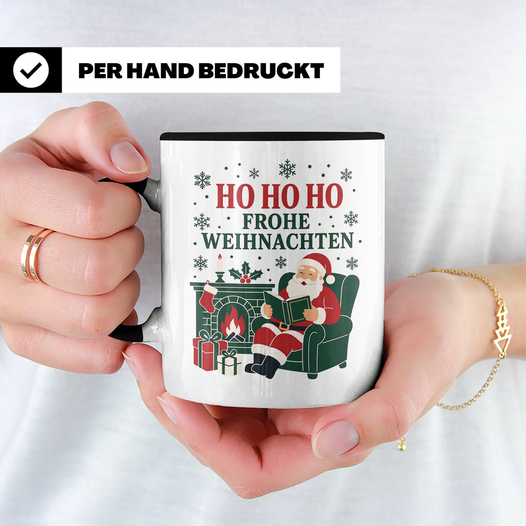 Lesen Weihnachten Tasse Weihnachtsmann mit Buch am Kamin - G – Schwarz [farbe:schwarz]