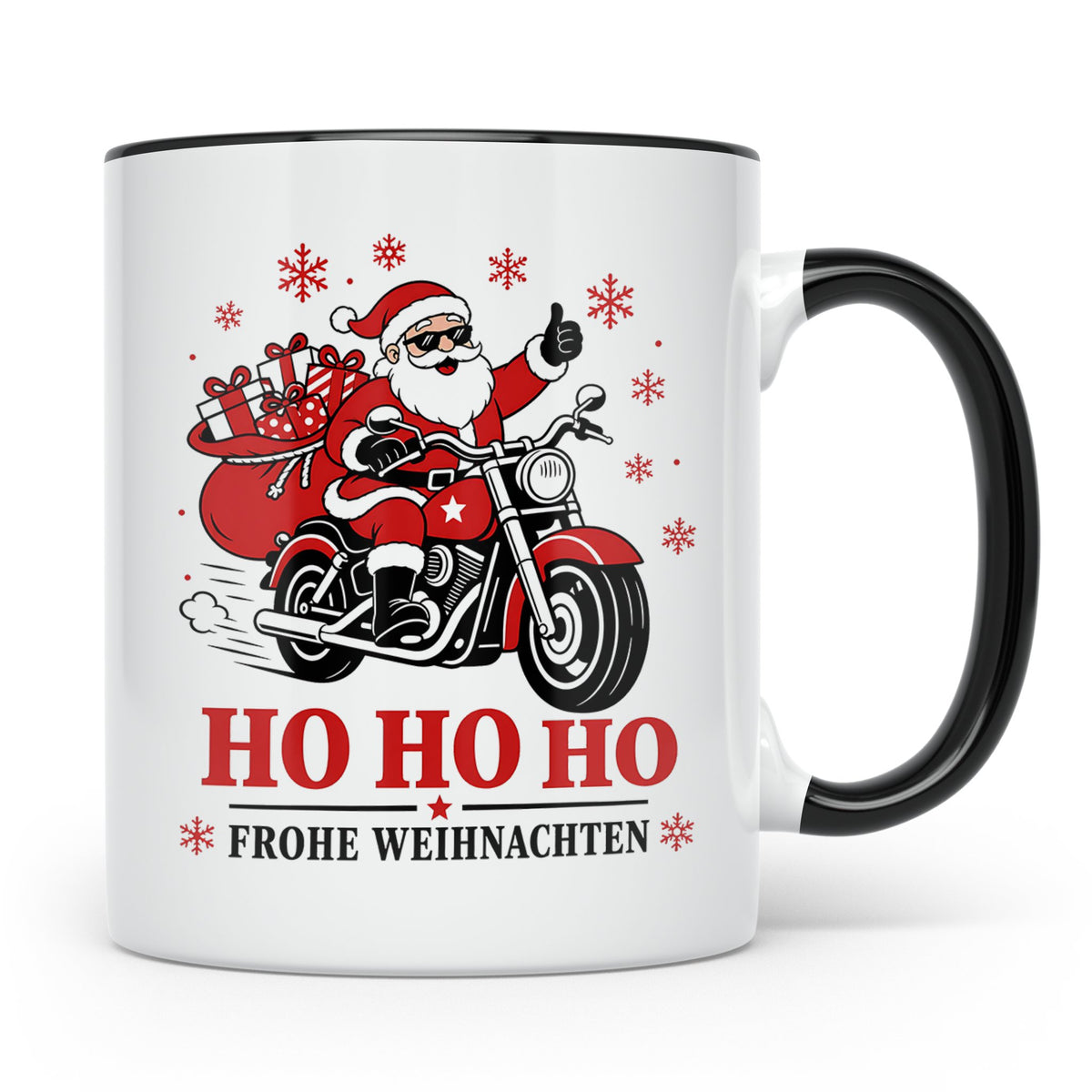 Motorrad Weihnachten Tasse Weihnachtsmann auf dem Motorrad - – Schwarz [farbe:schwarz]