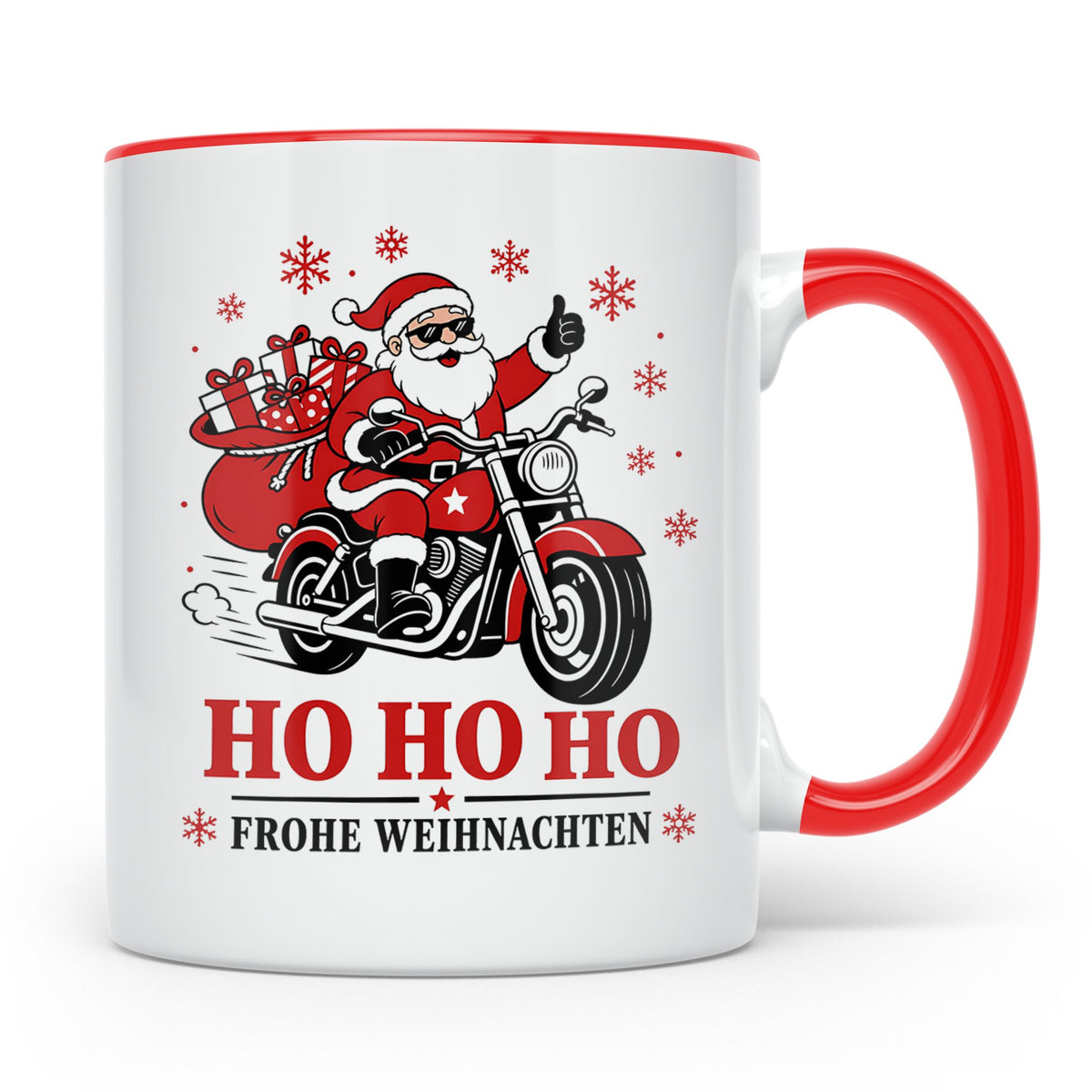 Motorrad Weihnachten Tasse Weihnachtsmann auf dem Motorrad - – Rot [farbe:rot]