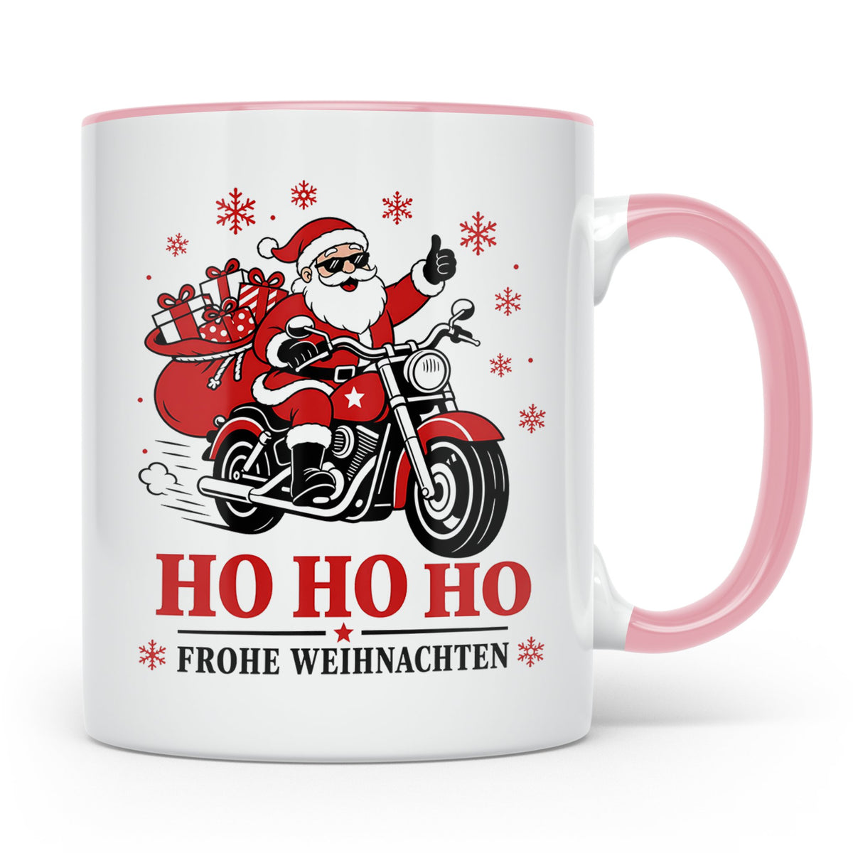 Motorrad Weihnachten Tasse Weihnachtsmann auf dem Motorrad - – Rosa [farbe:rosa]