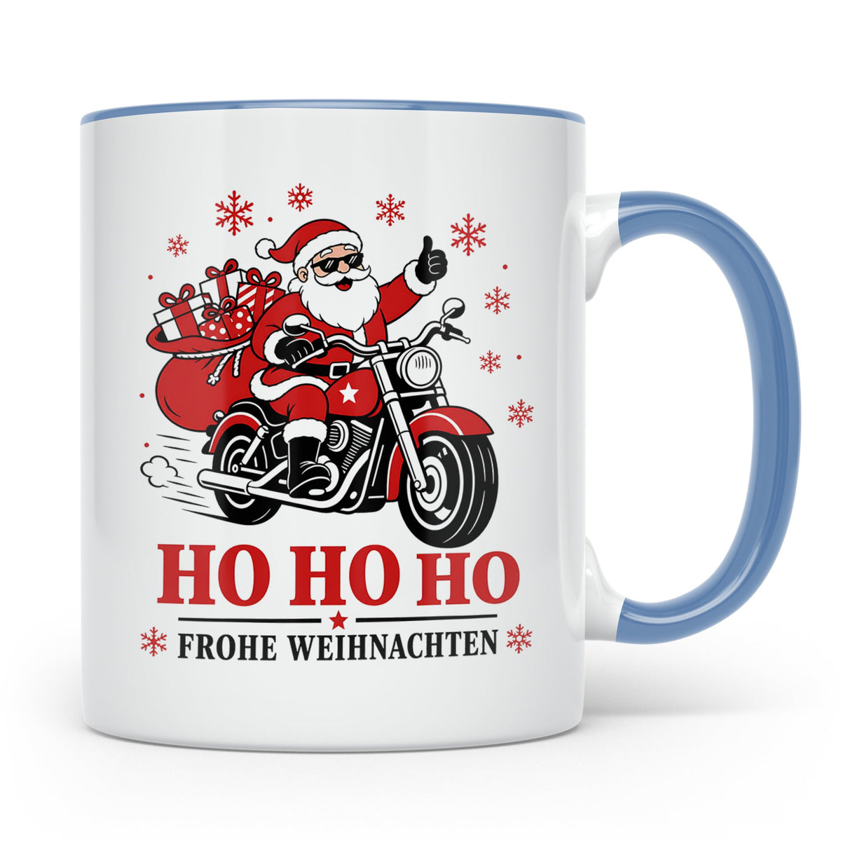 Motorrad Weihnachten Tasse Weihnachtsmann auf dem Motorrad - – Blau [farbe:blau]