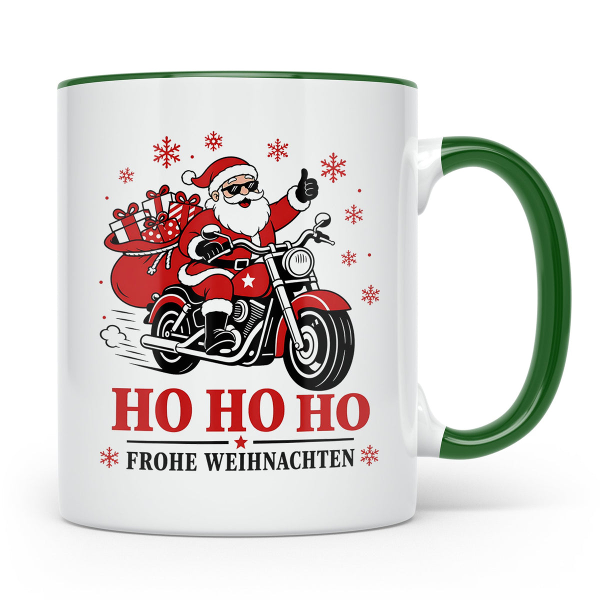 Motorrad Weihnachten Tasse Weihnachtsmann auf dem Motorrad - – Grün [farbe:grün]
