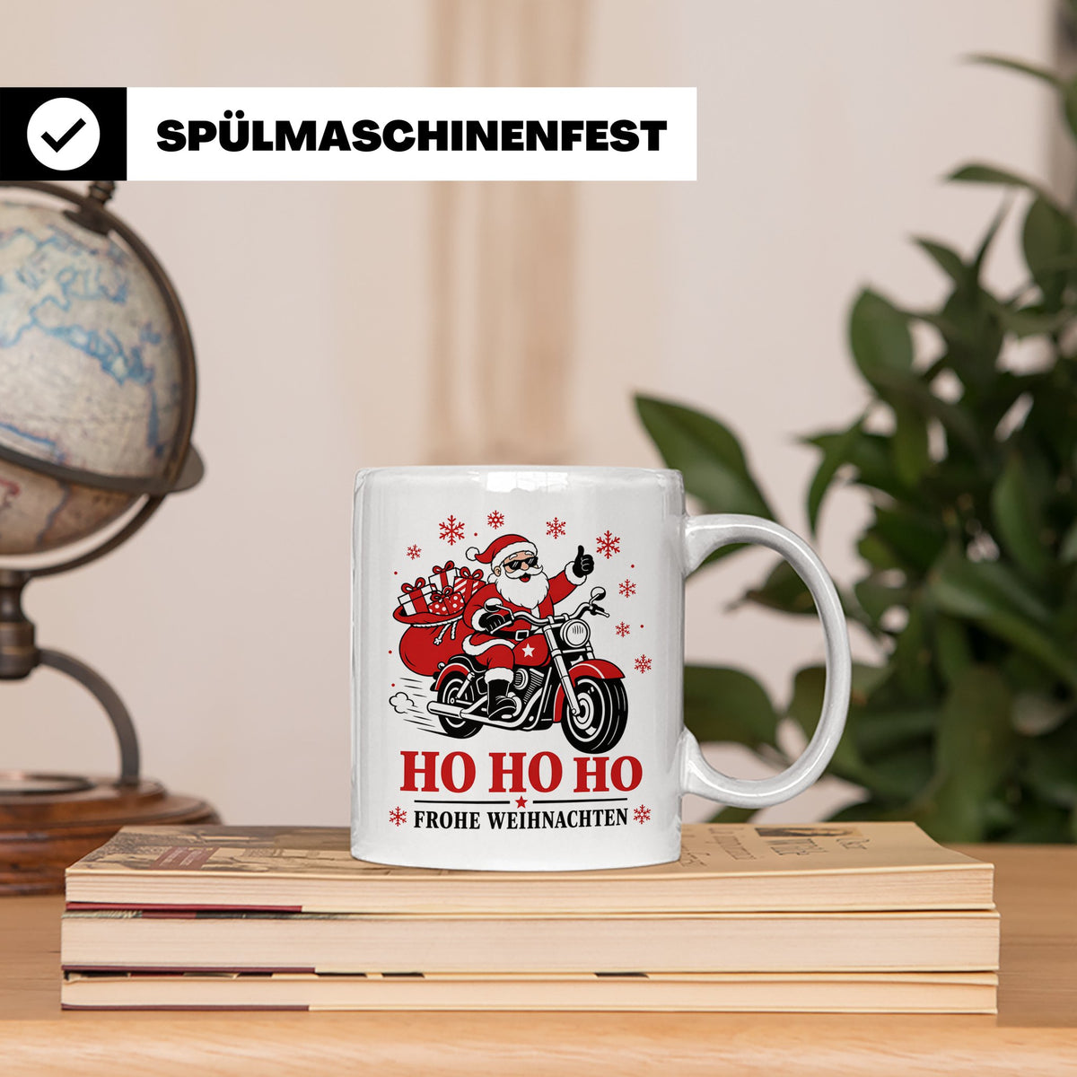 Motorrad Weihnachten Tasse Weihnachtsmann auf dem Motorrad - – Weiß [farbe:weiß]