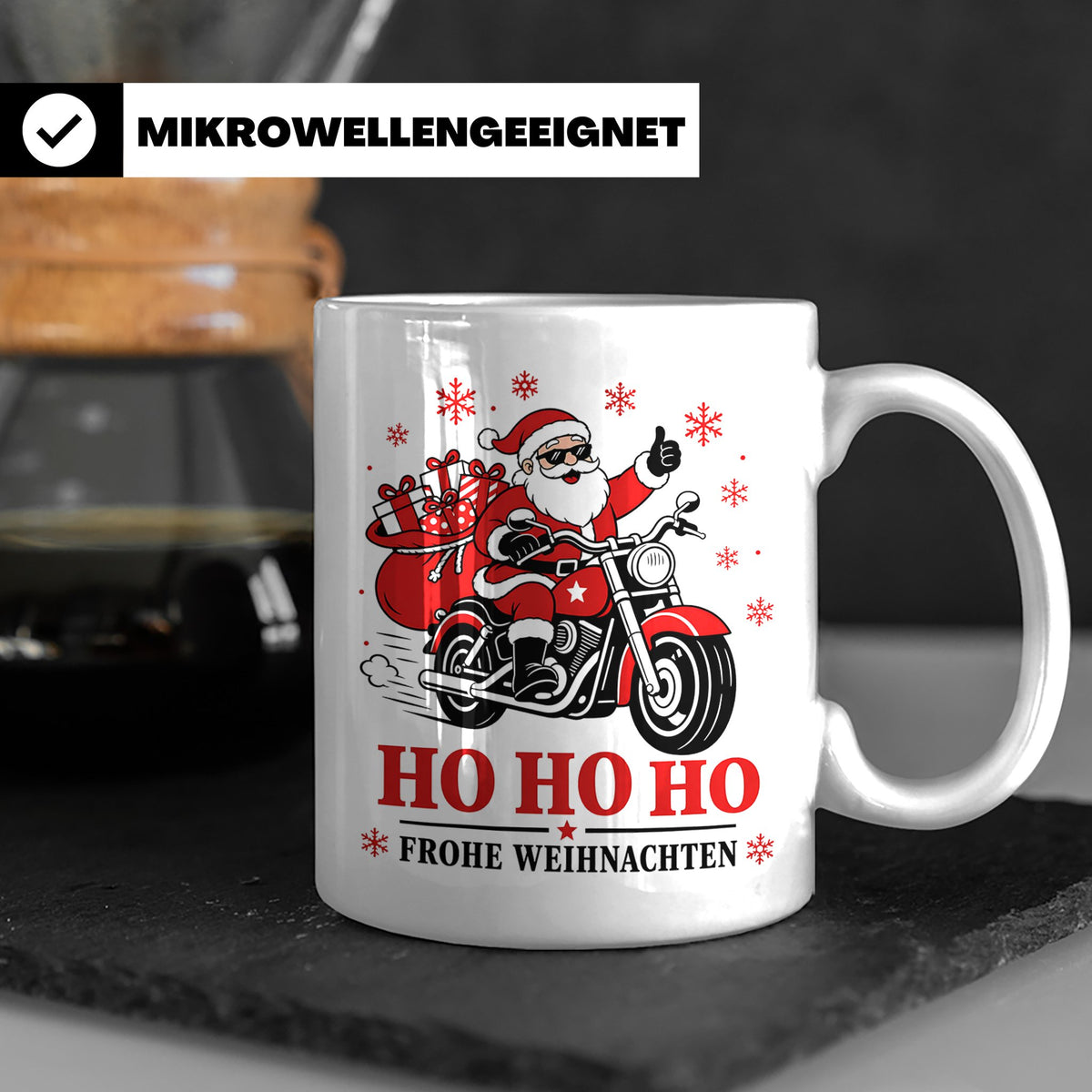 Motorrad Weihnachten Tasse Weihnachtsmann auf dem Motorrad - – Weiß [farbe:weiß]