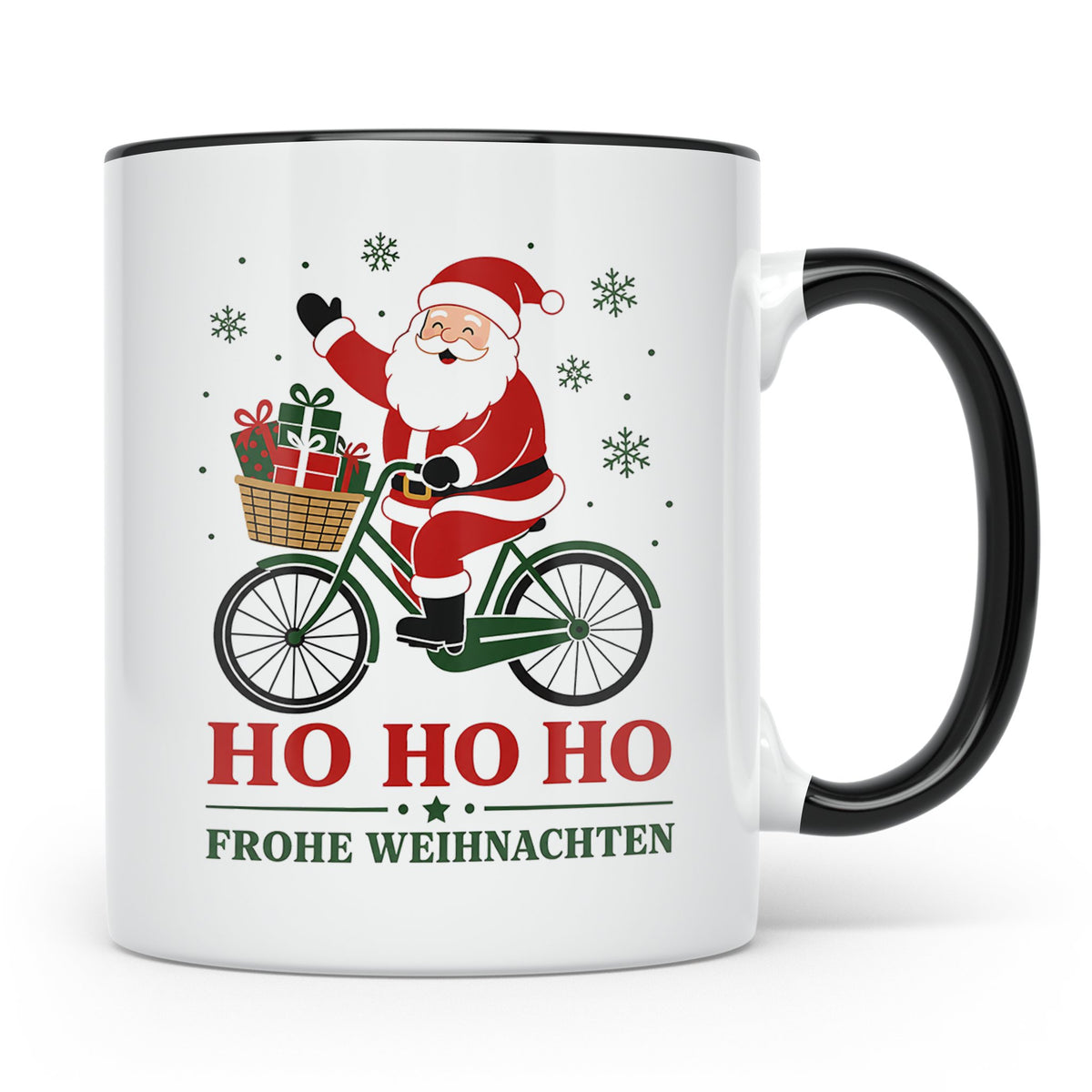 Fahrrad Weihnachten Tasse Weihnachtsmann auf dem Fahrrad - G – Schwarz [farbe:schwarz]