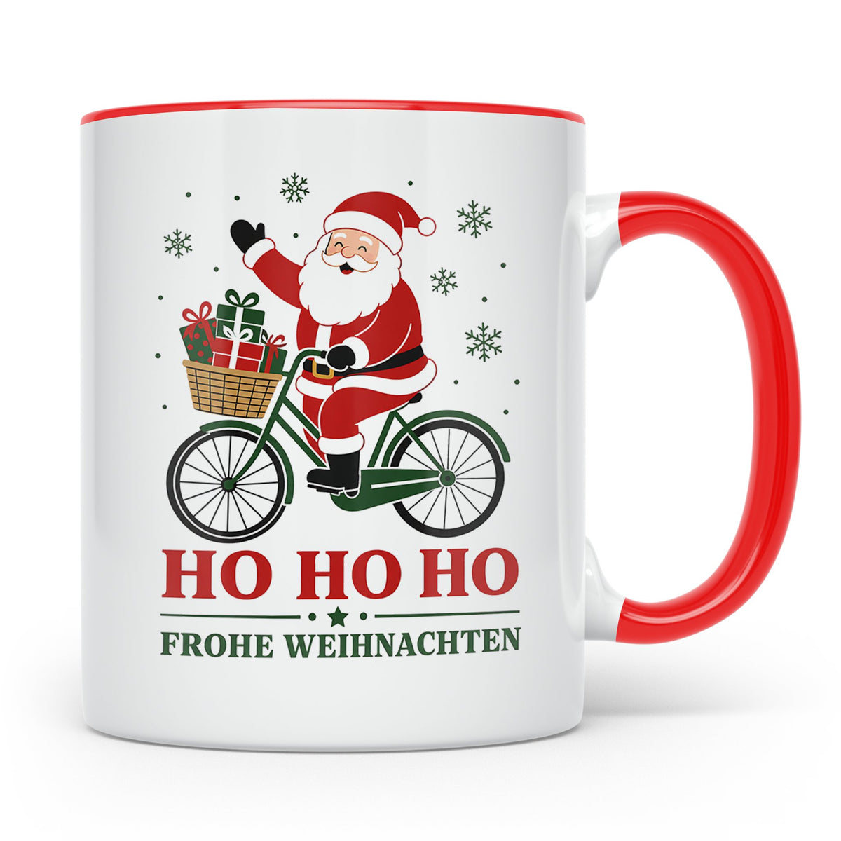 Fahrrad Weihnachten Tasse Weihnachtsmann auf dem Fahrrad - G – Rot [farbe:rot]