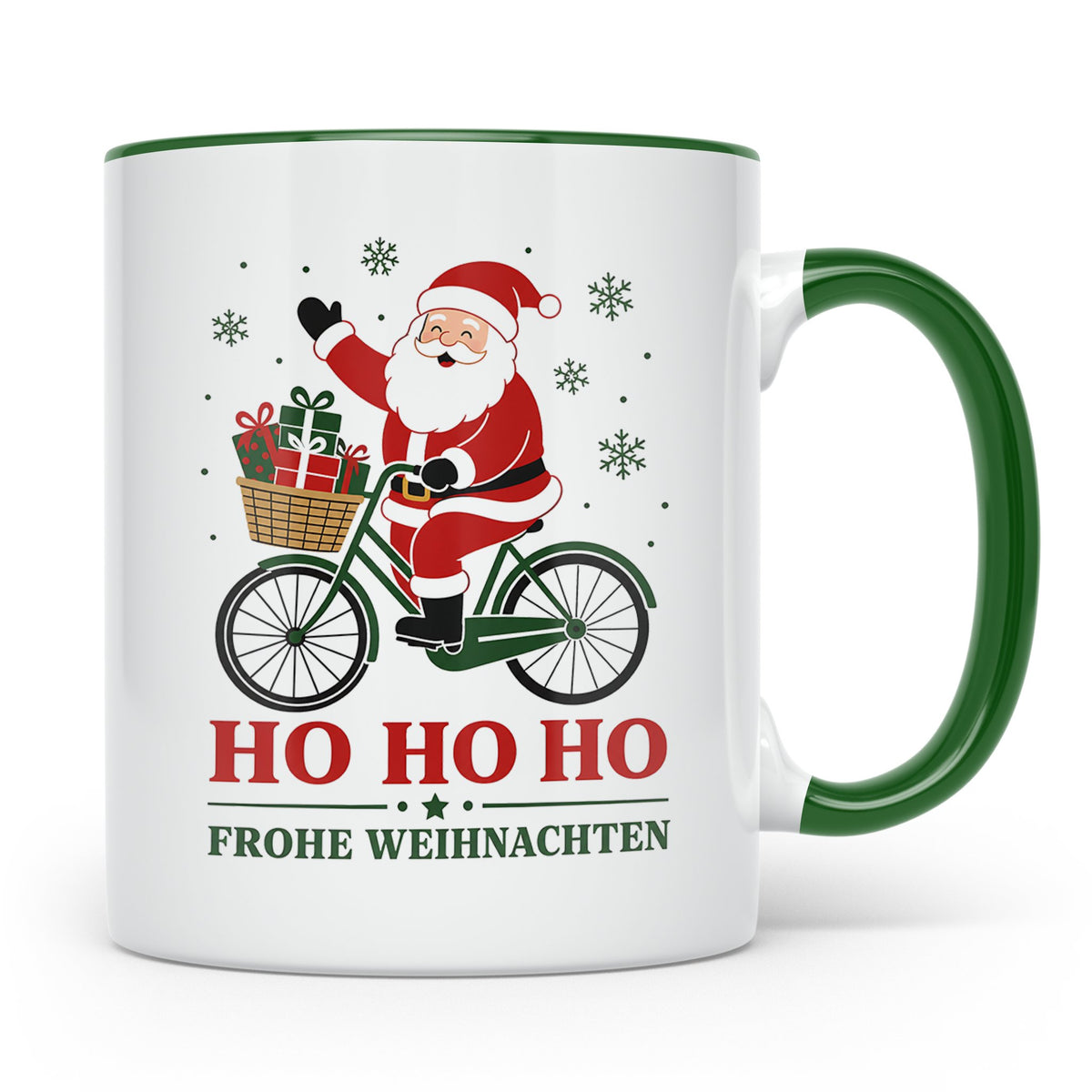 Fahrrad Weihnachten Tasse Weihnachtsmann auf dem Fahrrad - G – Grün [farbe:grün]