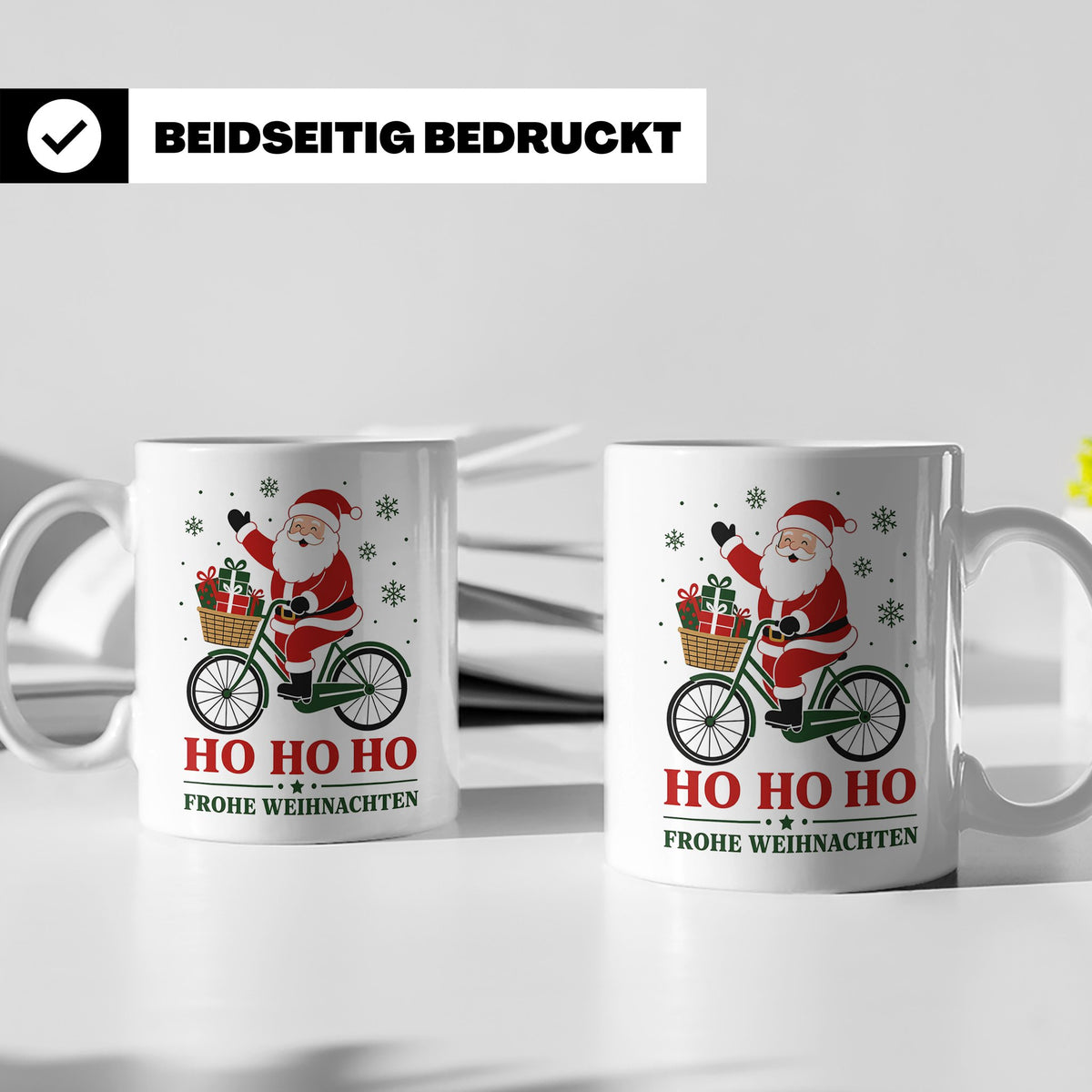 Fahrrad Weihnachten Tasse Weihnachtsmann auf dem Fahrrad - G – Weiß [farbe:weiß]