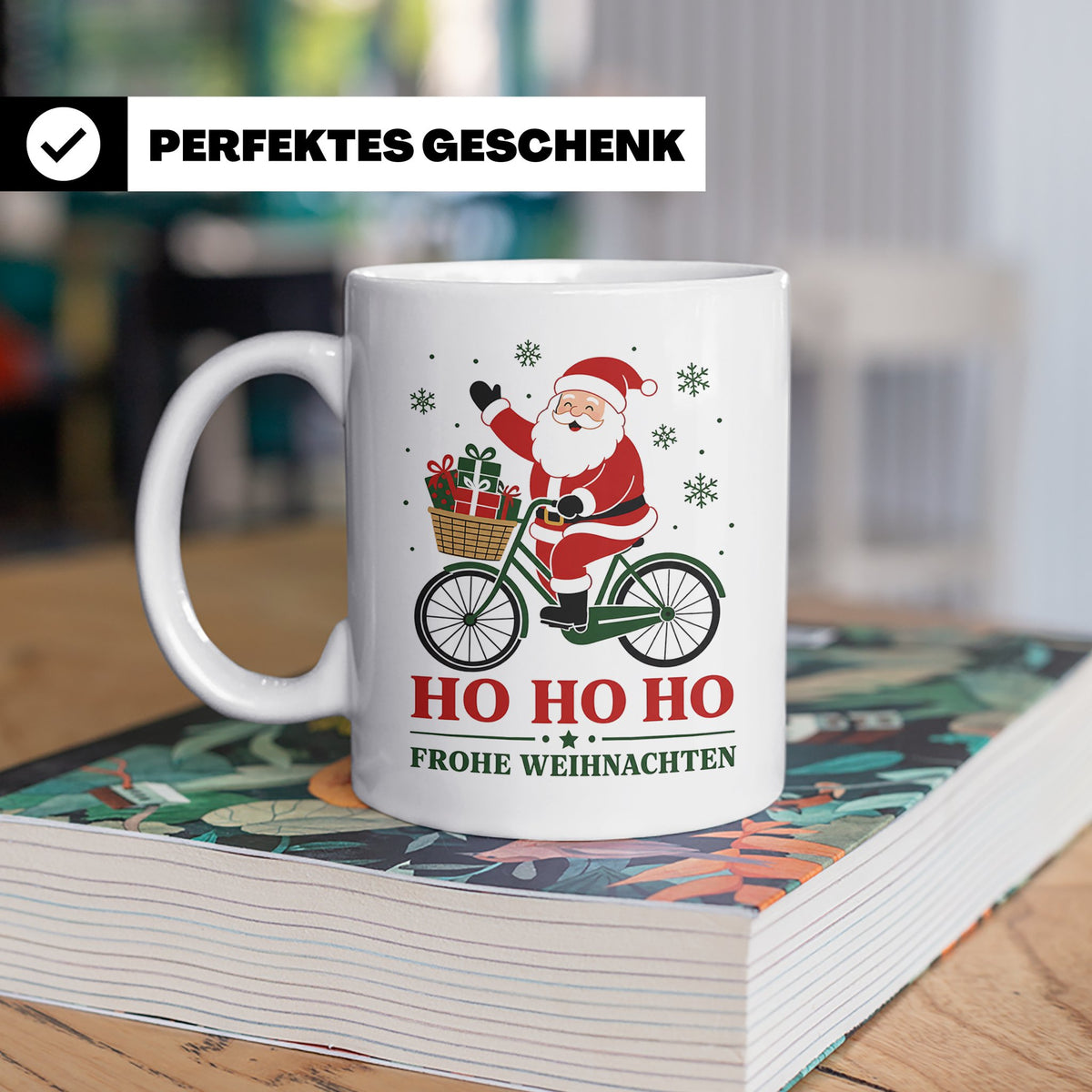 Fahrrad Weihnachten Tasse Weihnachtsmann auf dem Fahrrad - G – Weiß [farbe:weiß]