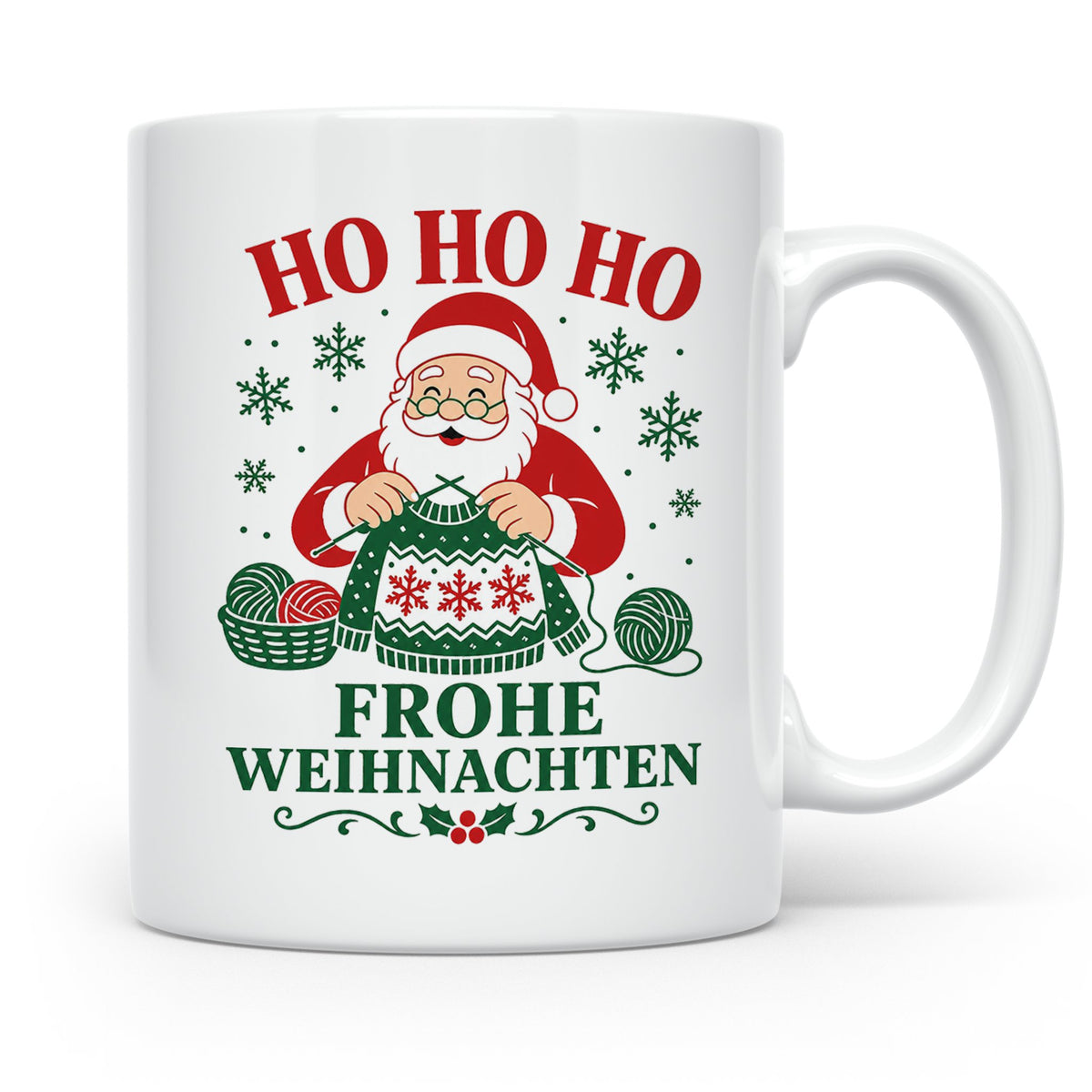 Stricken Weihnachten Tasse Weihnachtsmann beim Stricken - Ge – Weiß [farbe:weiß]