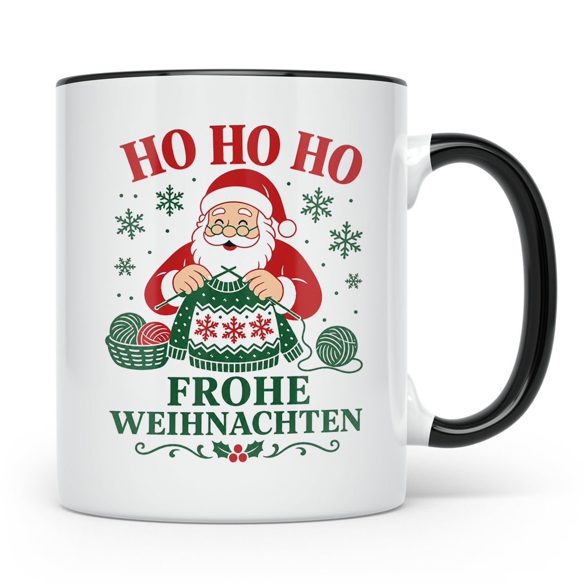 Stricken Weihnachten Tasse Weihnachtsmann beim Stricken - Ge – Schwarz [farbe:schwarz]