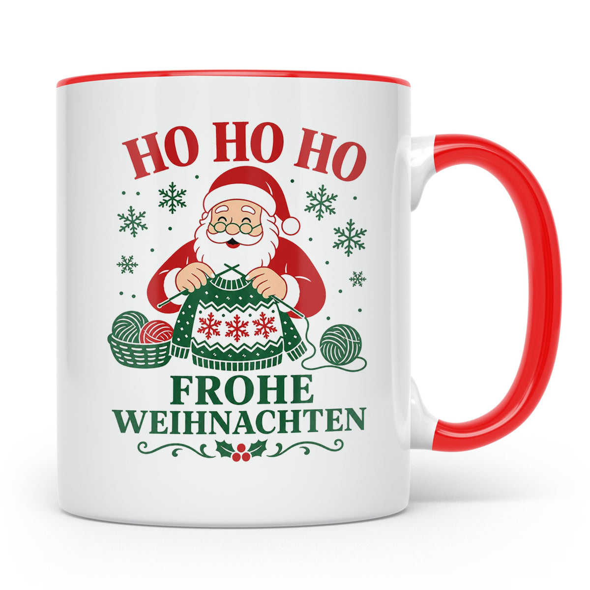 Stricken Weihnachten Tasse Weihnachtsmann beim Stricken - Ge – Rot [farbe:rot]