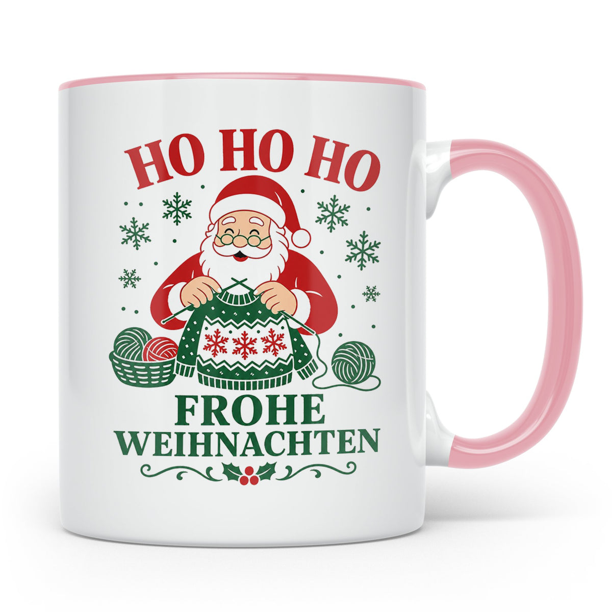 Stricken Weihnachten Tasse Weihnachtsmann beim Stricken - Ge – Rosa [farbe:rosa]