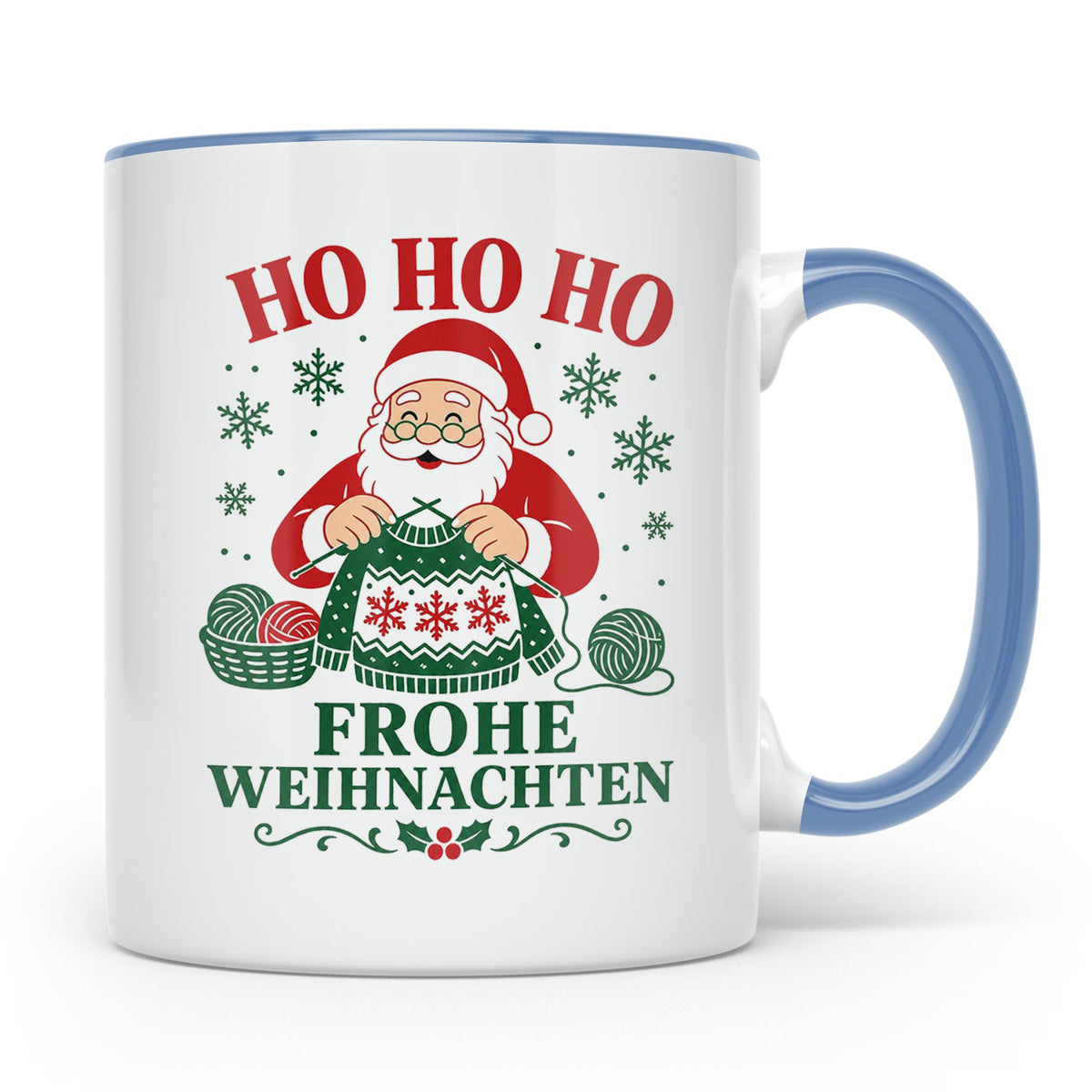 Stricken Weihnachten Tasse Weihnachtsmann beim Stricken - Ge – Blau [farbe:blau]