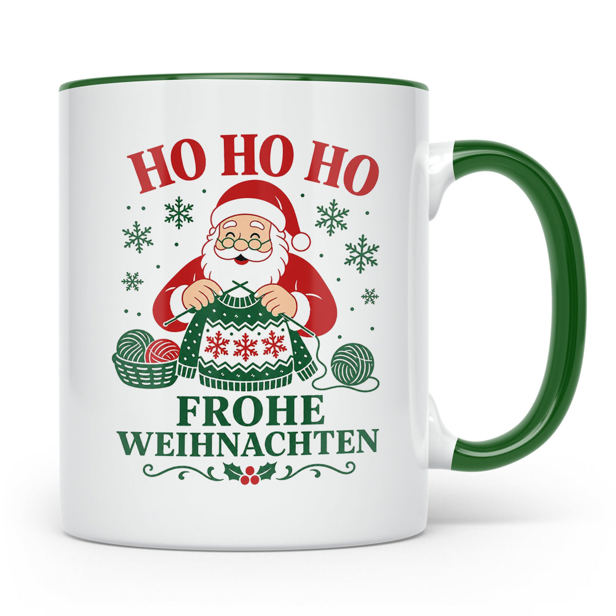 Stricken Weihnachten Tasse Weihnachtsmann beim Stricken - Ge – Grün [farbe:grün]