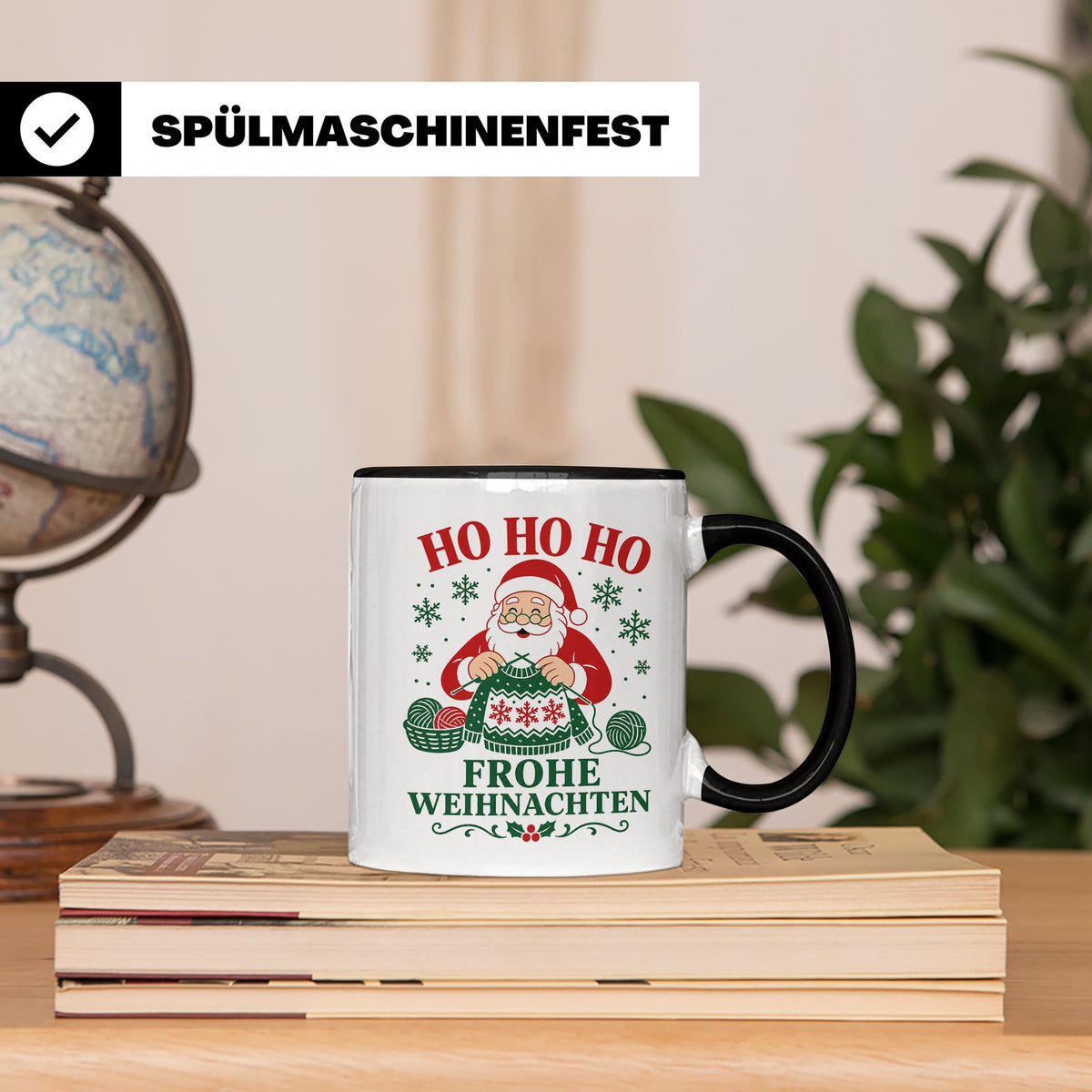 Stricken Weihnachten Tasse Weihnachtsmann beim Stricken - Ge – Schwarz [farbe:schwarz]