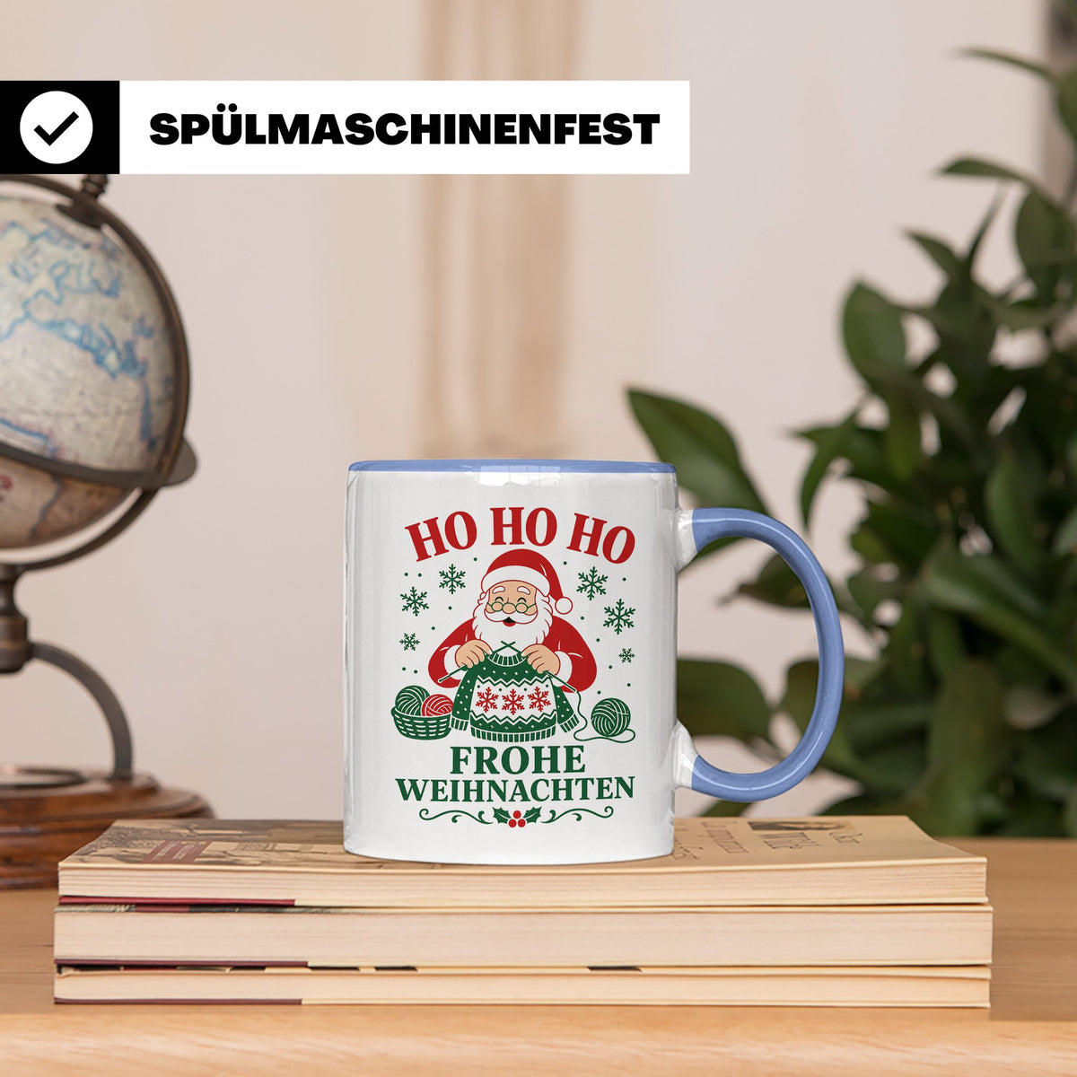 Stricken Weihnachten Tasse Weihnachtsmann beim Stricken - Ge – Blau [farbe:blau]