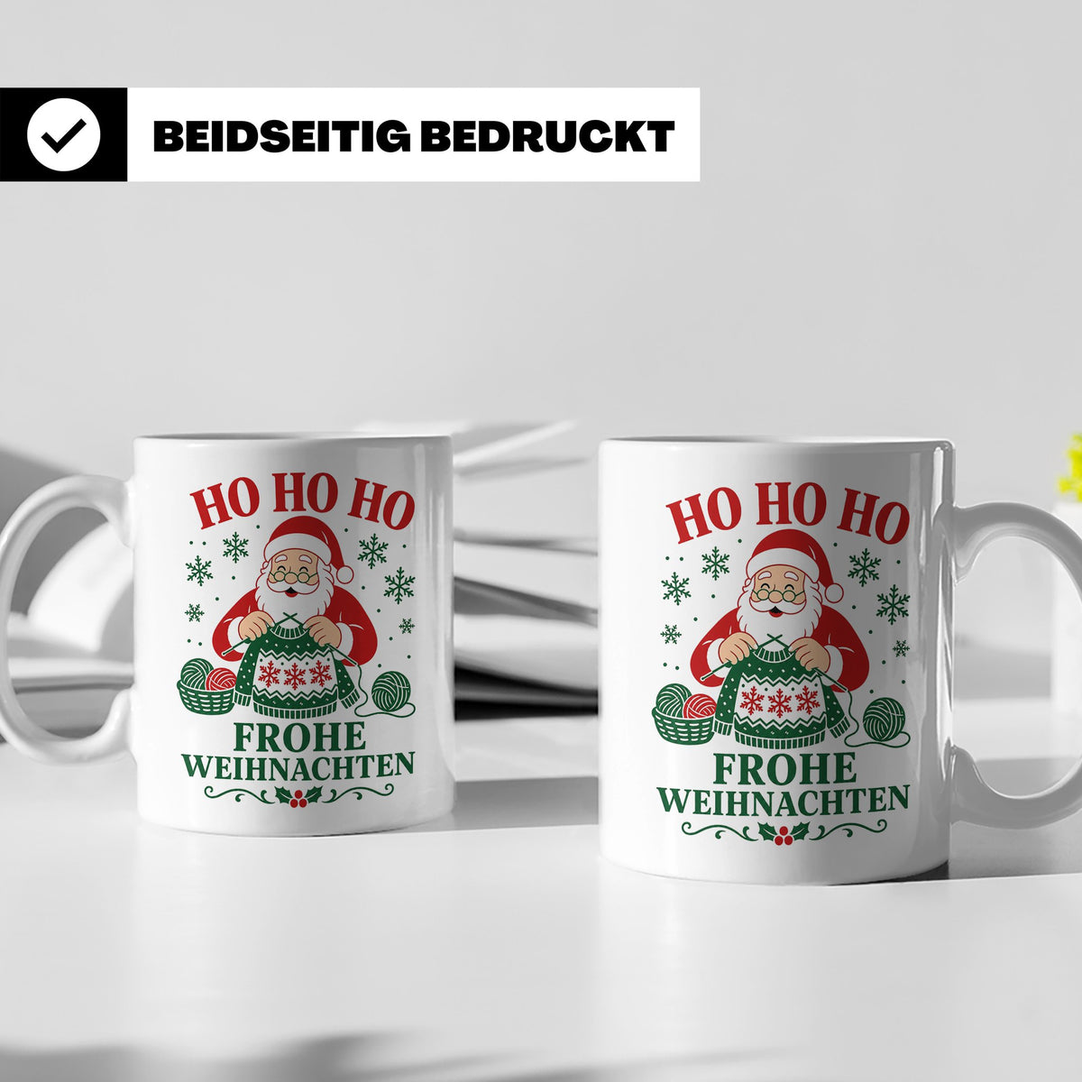 Stricken Weihnachten Tasse Weihnachtsmann beim Stricken - Ge – Weiß [farbe:weiß]