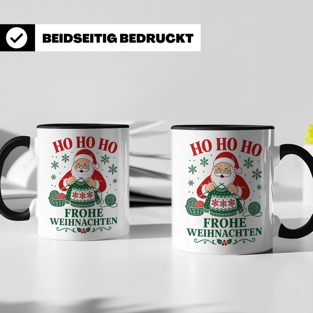 Stricken Weihnachten Tasse Weihnachtsmann beim Stricken - Ge – Schwarz [farbe:schwarz]