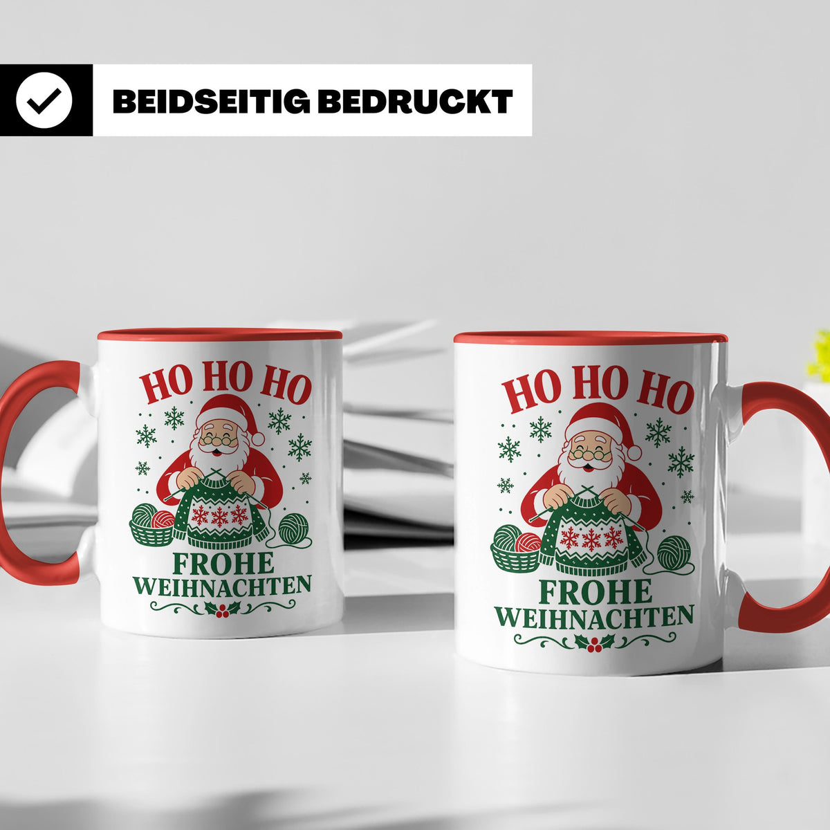 Stricken Weihnachten Tasse Weihnachtsmann beim Stricken - Ge – Rot [farbe:rot]