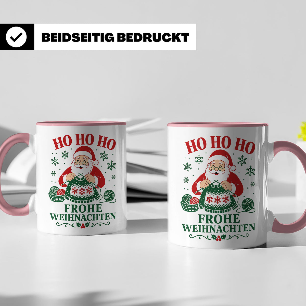 Stricken Weihnachten Tasse Weihnachtsmann beim Stricken - Ge – Rosa [farbe:rosa]