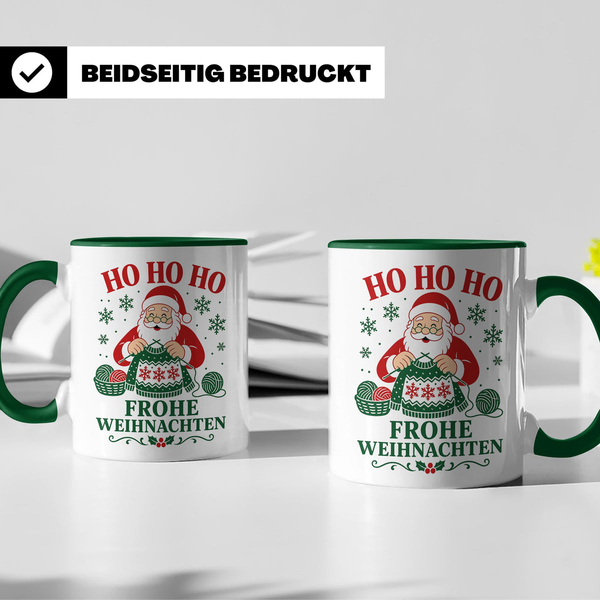 Stricken Weihnachten Tasse Weihnachtsmann beim Stricken - Ge – Grün [farbe:grün]