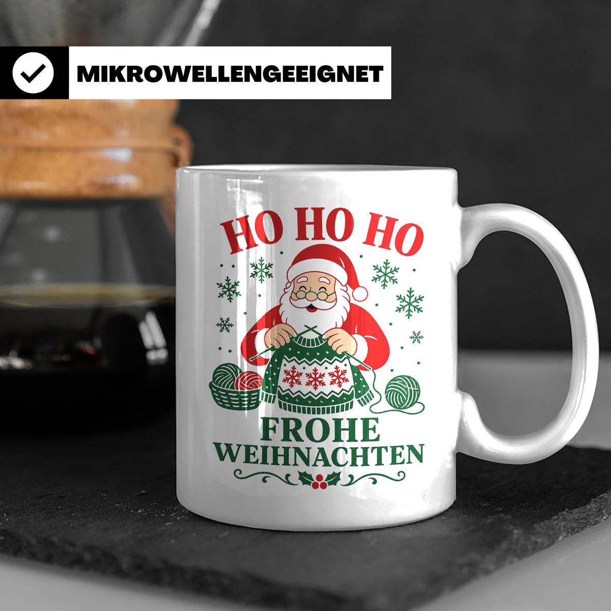 Stricken Weihnachten Tasse Weihnachtsmann beim Stricken - Ge – Weiß [farbe:weiß]