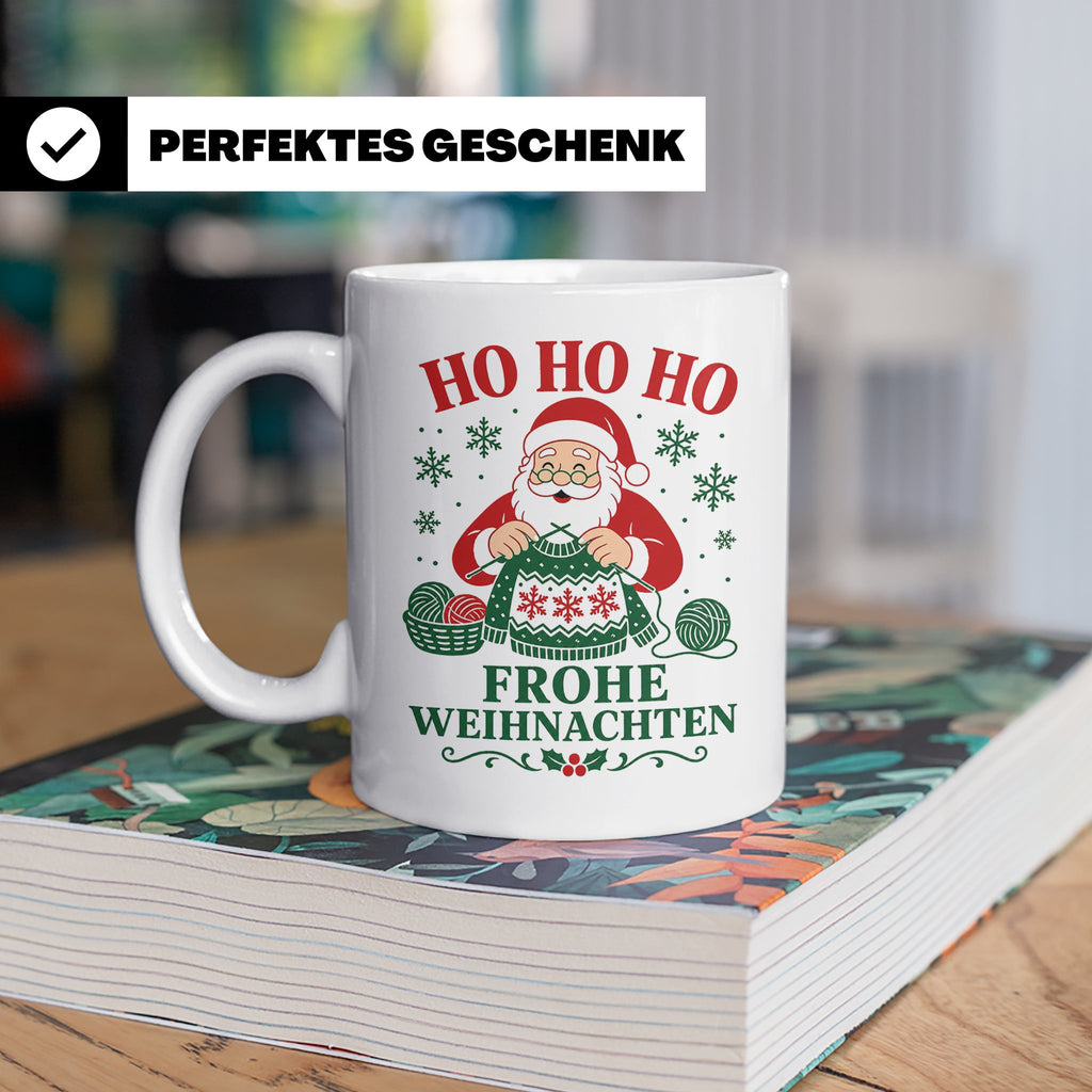 Stricken Weihnachten Tasse Weihnachtsmann beim Stricken - Ge – Weiß [farbe:weiß]