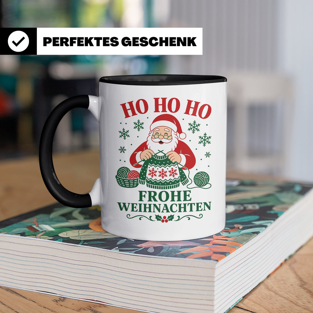 Stricken Weihnachten Tasse Weihnachtsmann beim Stricken - Ge – Schwarz [farbe:schwarz]