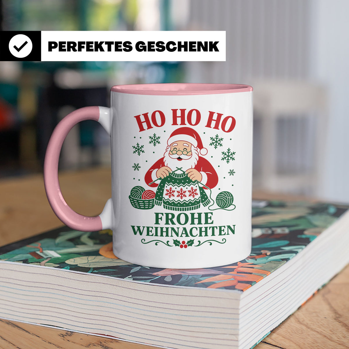 Stricken Weihnachten Tasse Weihnachtsmann beim Stricken - Ge – Rosa [farbe:rosa]