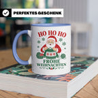 Stricken Weihnachten Tasse Weihnachtsmann beim Stricken - Ge – Blau [farbe:blau]