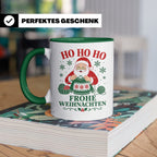 Stricken Weihnachten Tasse Weihnachtsmann beim Stricken - Ge – Grün [farbe:grün]