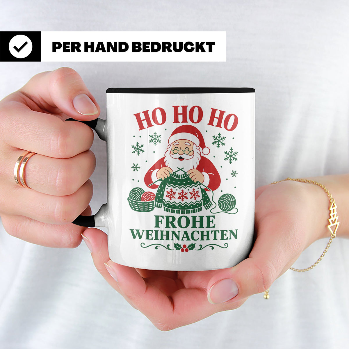 Stricken Weihnachten Tasse Weihnachtsmann beim Stricken - Ge – Schwarz [farbe:schwarz]