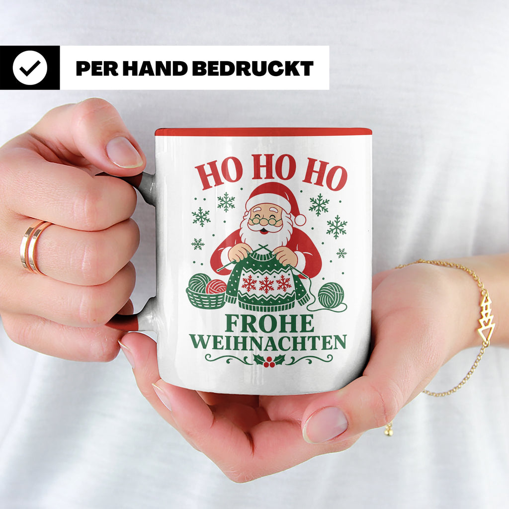 Stricken Weihnachten Tasse Weihnachtsmann beim Stricken - Ge – Rot [farbe:rot]