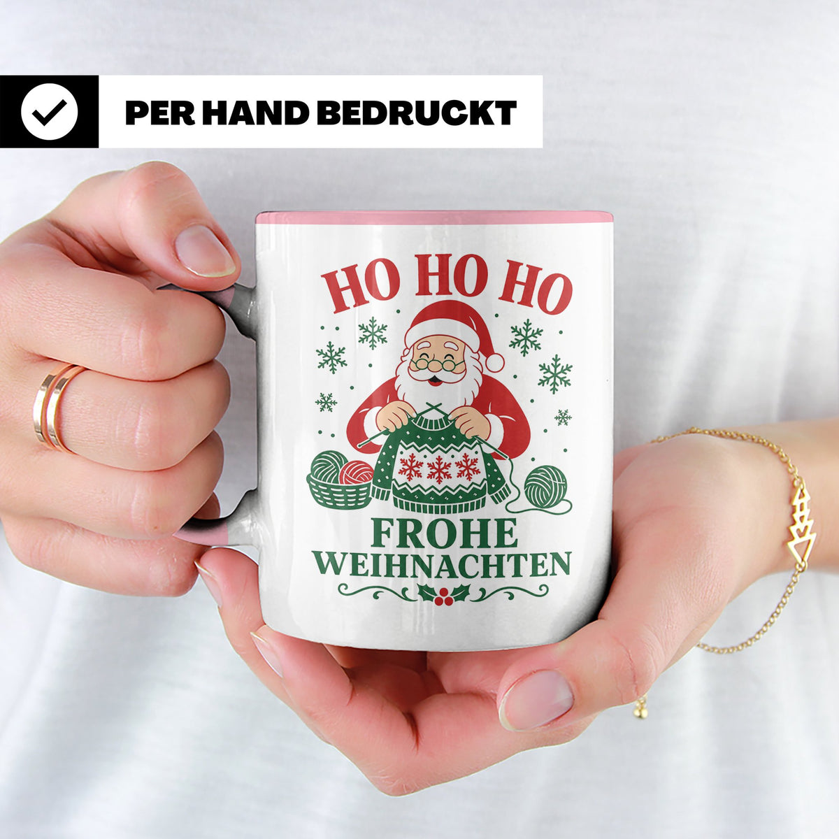 Stricken Weihnachten Tasse Weihnachtsmann beim Stricken - Ge – Rosa [farbe:rosa]