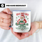 Stricken Weihnachten Tasse Weihnachtsmann beim Stricken - Ge – Blau [farbe:blau]