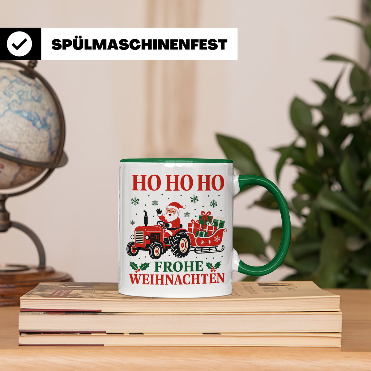 Trecker Weihnachten Tasse Weihnachtsmann auf dem Traktor - G – Grün [farbe:grün]