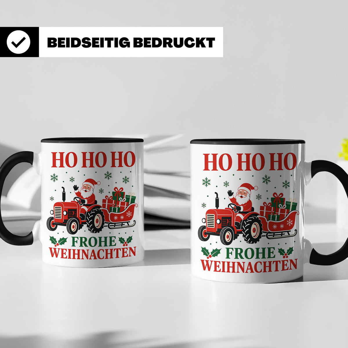 Trecker Weihnachten Tasse Weihnachtsmann auf dem Traktor - G – Schwarz [farbe:schwarz]