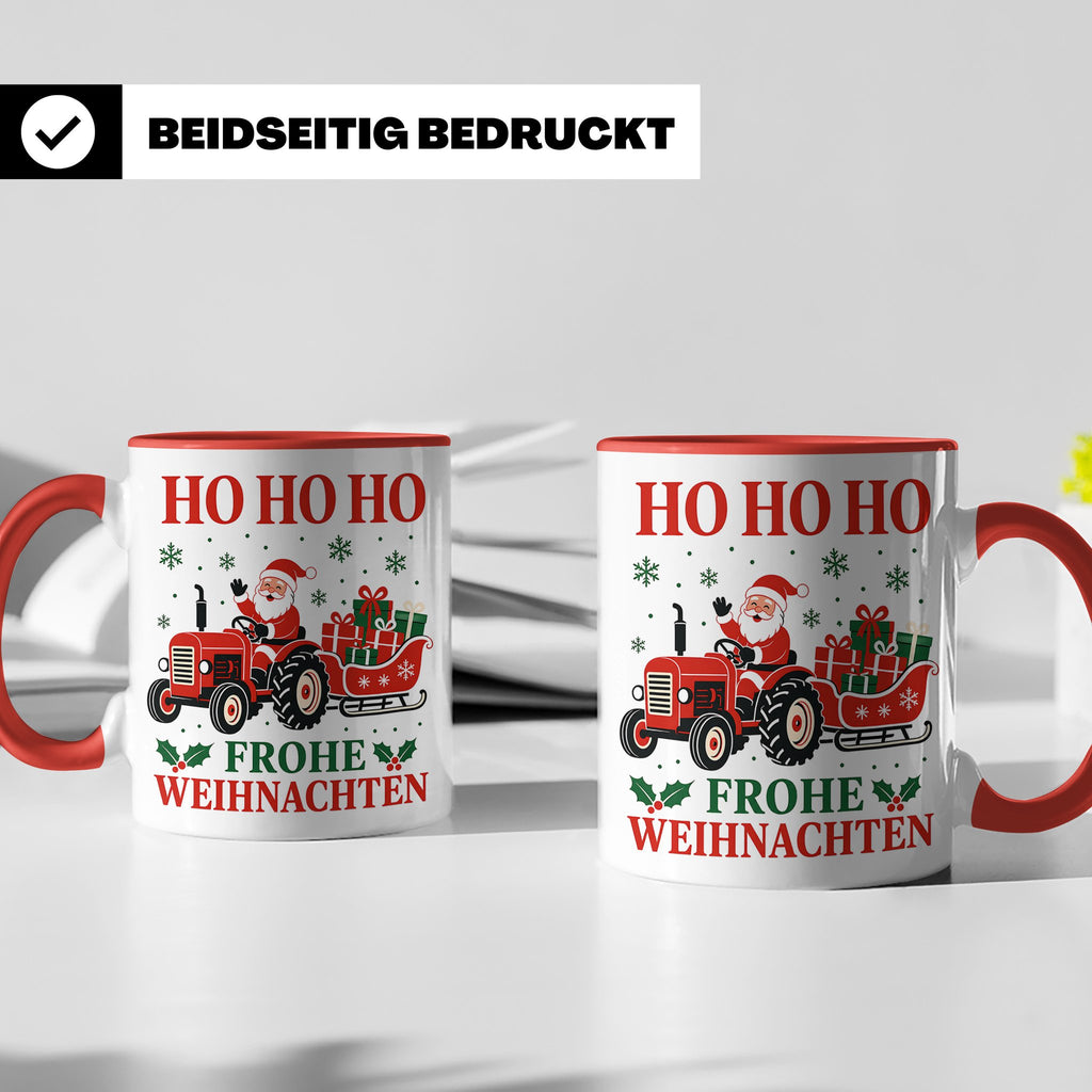 Trecker Weihnachten Tasse Weihnachtsmann auf dem Traktor - G – Rot [farbe:rot]