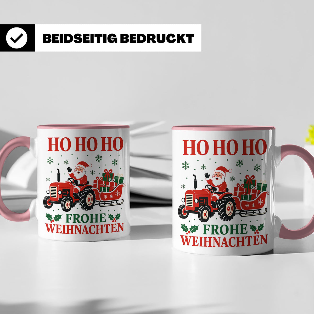 Trecker Weihnachten Tasse Weihnachtsmann auf dem Traktor - G – Rosa [farbe:rosa]
