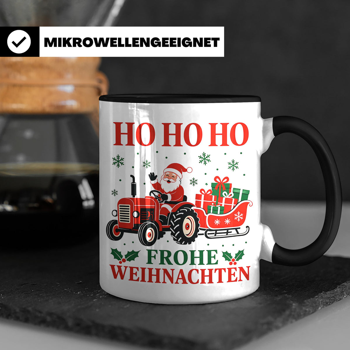Trecker Weihnachten Tasse Weihnachtsmann auf dem Traktor - G – Schwarz [farbe:schwarz]