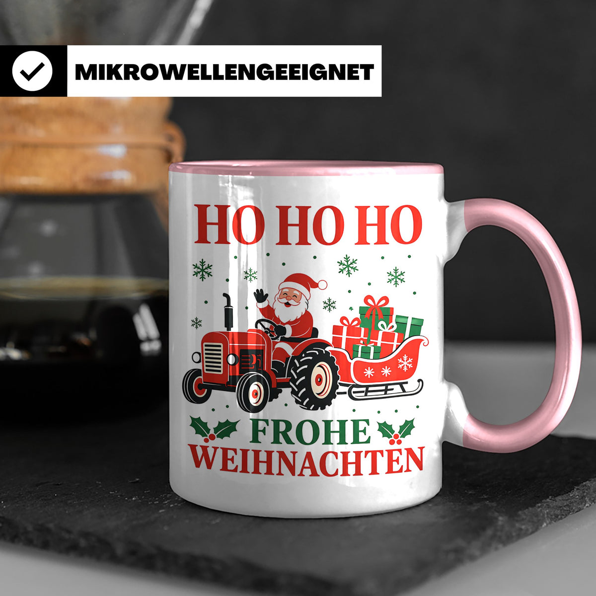 Trecker Weihnachten Tasse Weihnachtsmann auf dem Traktor - G – Rosa [farbe:rosa]