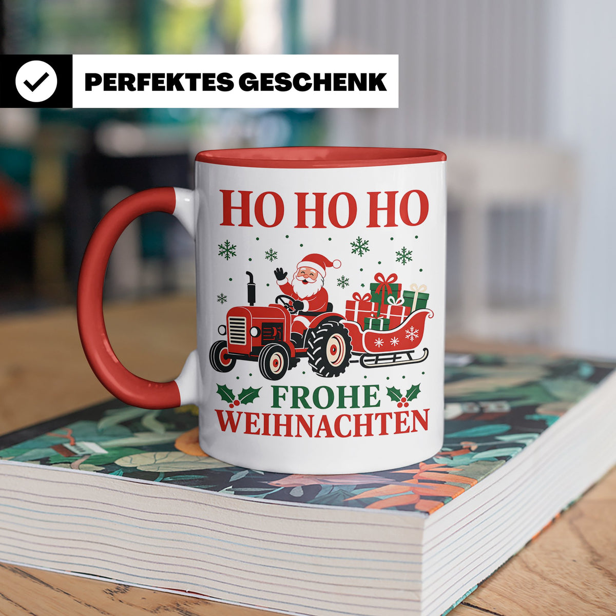 Trecker Weihnachten Tasse Weihnachtsmann auf dem Traktor - G – Rot [farbe:rot]
