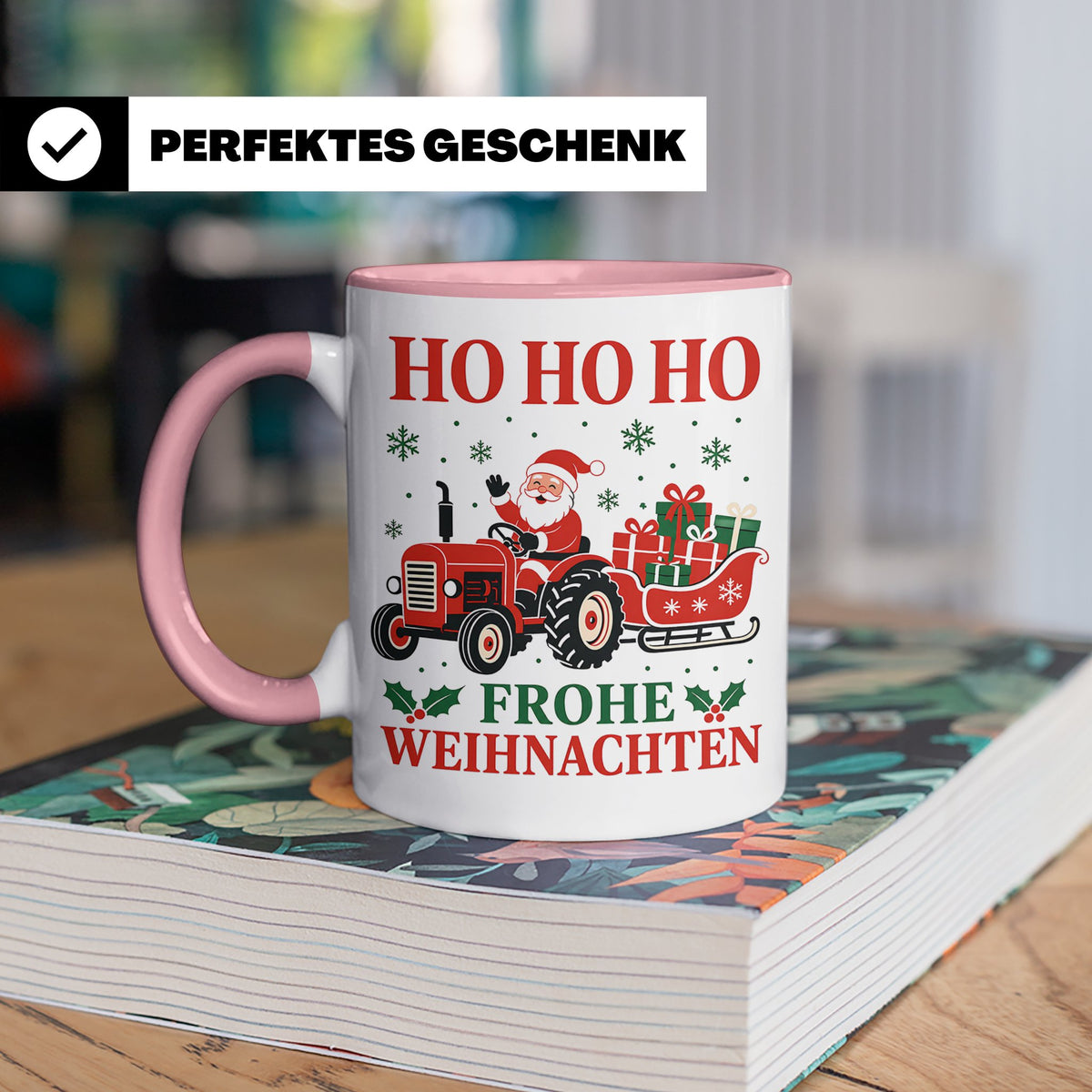 Trecker Weihnachten Tasse Weihnachtsmann auf dem Traktor - G – Rosa [farbe:rosa]