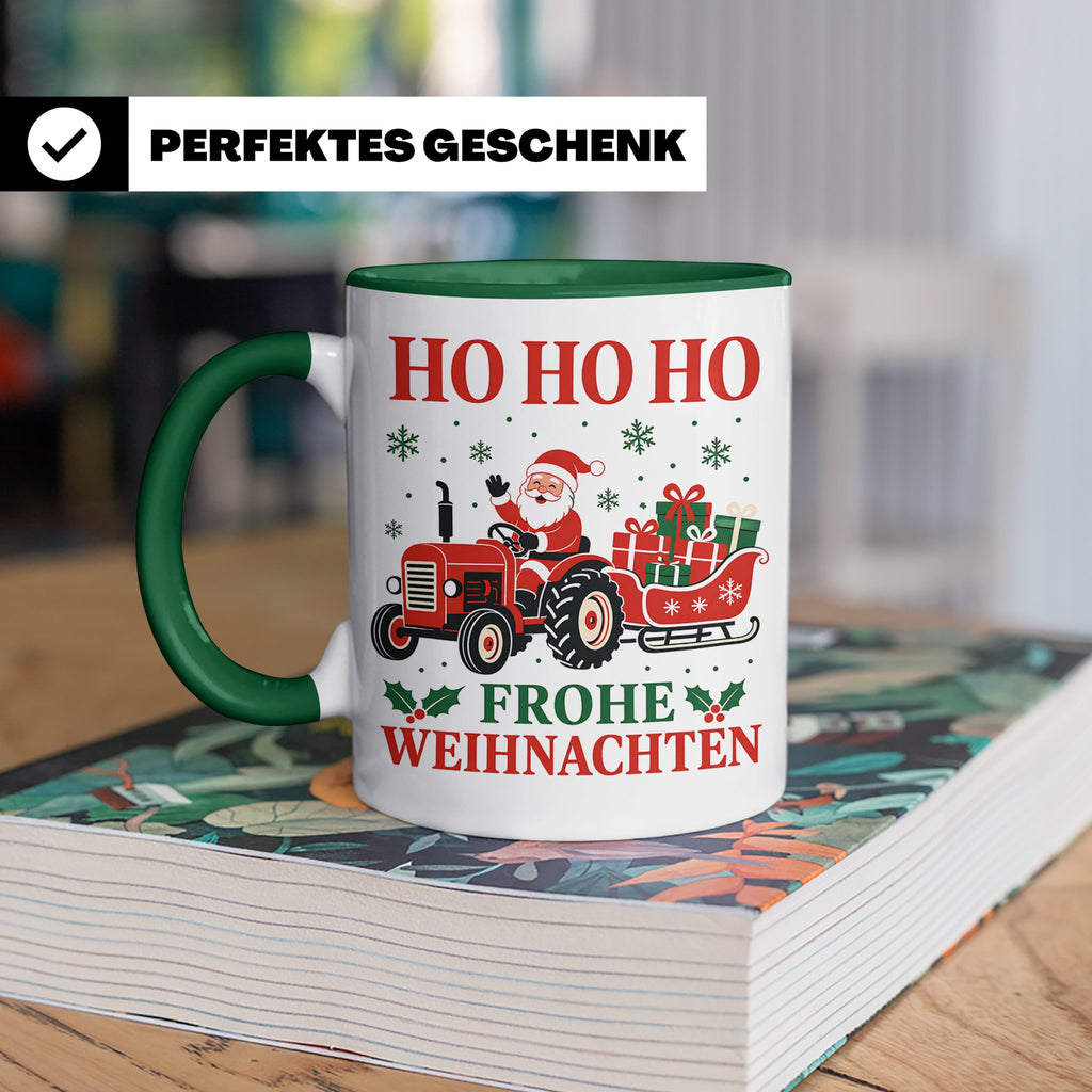 Trecker Weihnachten Tasse Weihnachtsmann auf dem Traktor - G – Grün [farbe:grün]